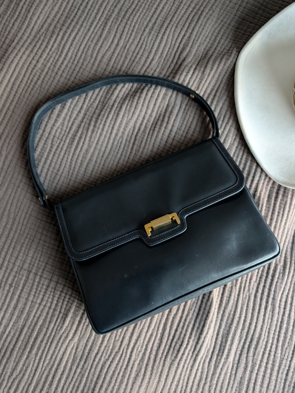 Salvatore Ferragamo Dark Navy Leather One-Shoulder Handbag